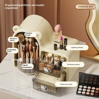 Brown Rotating Desktop Cosmetic Organizer – High-End Dustproof Wall-Mounted Storage Box with Drawer for Vanity, Makeup and Toiletries thumbnail