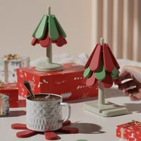 Square Base Red High temperature resistant table mat household teacup mat anti-scalding mat foldable insulation mat pot mat, insulation mat shelf Chri thumbnail