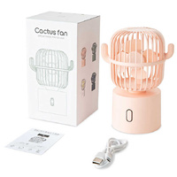 Blue Cactus-Shaped USB Rechargeable Fan - Creative Desktop Fan for Home & Office with Adjustable Head for Cooling on the Go thumbnail