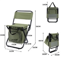 Black Portable 3-in-1 Folding Camping Chair with Storage Bag, Backrest, and Insulated Cooler for Outdoor Fishing, Hiking, and Picnics thumbnail