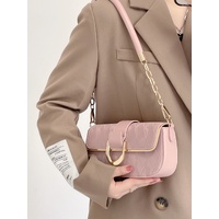 Pink Elegant Quilted Chain Shoulder Bag for Office Professionals | Simple and Fashionable Small Square Bag for Women thumbnail
