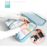 Gray Blue 8-Piece Travel Organizer Set - Packing Bags for Clothes, Shoes, Underwear, and Toiletries with Drawstring and Zip Pouches thumbnail