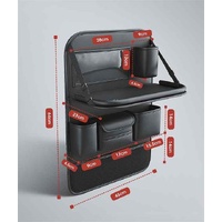 Black Car Seat Back Organizer with Foldable Tray, Leather Backseat Storage Bag, Multi-Pocket Vehicle Organizer thumbnail