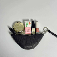 Black Cute Crossbody Coin Purse | Mini Croissant Design Shoulder Bag | Small PU Leather Portable Makeup & Earphone Pouch thumbnail