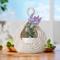 Khaki 3-Piece Wall-Mounted Cotton Rope Storage Baskets – Large, Medium, and Small Hand-Woven Fruit/Vegetable/Storage Nets (Large weight 300g, Medium w thumbnail
