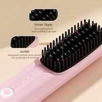 Yellow Wireless Hair Straightening Brush - Portable 2-in-1 Styling Tool with USB Charging, Ceramic Heat Technology, and Compact Design thumbnail