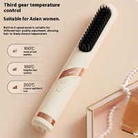 Blue Portable USB Rechargeable Cold Wind Ionic Hair Straightening Brush, Multi-Functional Hair Straightener and Curler, Lightweight and Travel-Friendl thumbnail