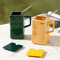 Grey Creative Retro Refrigerator Ceramic Mug with Lid and Straw - 550ml Coffee Cup - Unique Gift for Couples or Office Use thumbnail