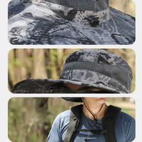 Gray Camouflage Solar-Powered Cooling Wide Brim Hat - USB Rechargeable Dual Fan Fisherman Cap - UPF50+ Sun Protection and Quick-Dry Design for Men and thumbnail