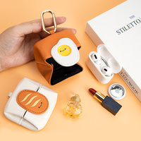 Bread Pattern White Cute Multifunctional Mini Leather Coin Purse with Keychain for Lipstick, Bluetooth Earbuds, and Small Essentials thumbnail
