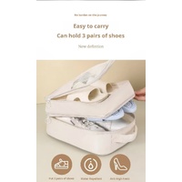2 Pcs Off White Waterproof Foldable Travel Shoe Storage Bag, Three-Layer Design Shoe Organizer, Portable Shoe Pouch for Trips thumbnail