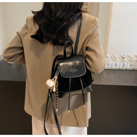 Black Vintage Suede Women's Mini Backpack - New Fashionable Travel Book Bag with Decorative Charm thumbnail