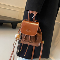 Light Brown Vintage Suede Women's Mini Backpack - New Fashionable Travel Book Bag with Decorative Charm thumbnail