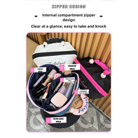 Denim Blue Portable Waterproof Color Block Makeup Bag with Pearl Handle, Large Capacity Cosmetic Storage Organizer for Travel and Daily Use thumbnail