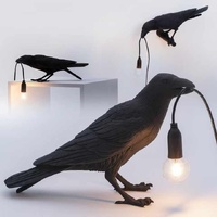 Black Bird Sitting Shape Nordic Resin Bird Wall Lamp - Creative Animal Bedside Decorative USB Night Light, Stylish Bird Perched Lamp for Bedroom and L thumbnail