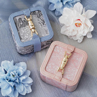 Pink Portable Vintage Embossed Jewelry Box - Flip-Top Necklace, Ring, and Earring Organizer with Elegant Design(The Jewelry is a prop for the photo sh thumbnail
