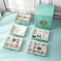 Light Blue Elegant 5-Layer Large Capacity Jewelry Storage Box with Dual Opening Doors - Perfect for Organizing Necklaces, Rings, Earrings, and More(Je thumbnail