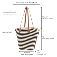Black And Brown Stripes Handmade Large Capacity Striped Beach Tote Bag with Zipper and Inner Pocket - Summer Vacation Woven Shoulder Bag for Women thumbnail