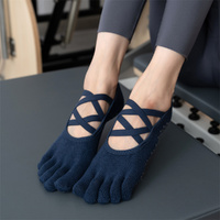 2 Pcs Purple Non-Slip Yoga Pilates Socks with Toe Design for Women – Cotton Blend with Anti-Slip Silicone Grip thumbnail