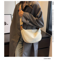 Off White With Colored Suspenders Large Capacity Canvas Shoulder Bag - Casual Crossbody Dumpling Bag thumbnail