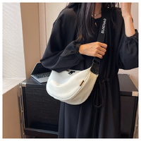 Off White With Black Suspenders Large Capacity Canvas Shoulder Bag - Casual Crossbody Dumpling Bag thumbnail
