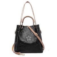Black Elegant Embossed PU Leather Tote Bag for Women - Large Capacity Handbag with Inner Pouch thumbnail