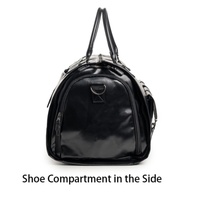 Black PU Leather Travel Duffel Bag - Multifunctional Overnight Gym Bag with Spacious Compartments thumbnail