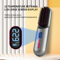 Gray Rechargeable Portable Ionic Hair Straightening Comb - USB Wireless Travel Hair Style thumbnail