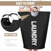 Beige Large-Capacity Double Oxford Fabric Laundry Hamper with Aluminum Handles - Durable Round Clothes Basket for Home Storage thumbnail