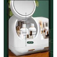 Green LED Vanity Makeup Organizer with Partition Storage and Touch-Control Mirror - Large Capacity Cosmetic Box thumbnail