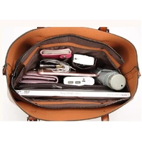 Elegant PU Leather Tote Bag with Detachable Strap - Wine Red thumbnail