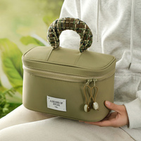 Portable Waterproof Cosmetic Bag with Handle - Cream White thumbnail