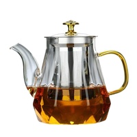 Elegant Glass Teapot with Gold Handle and Stainless Steel Infuser - 800ml Capacity thumbnail
