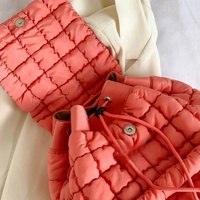 Lightweight Quilted Nylon Backpack with Adjustable Straps - Red thumbnail