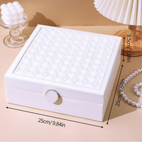 White Luxury Quilted Jewelry Storage Box with Mirror and Multi-Layer Compartments thumbnail