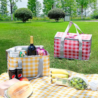 2PCS Red Insulated Picnic Lunch Bag with Checkered Design, Thermal Storage for Hot and Cold Items thumbnail