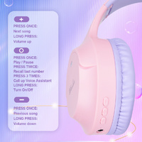 Pink Wireless Bluetooth Headphones with Hi-Fi Bass, Foldable Design, and Card Slot thumbnail