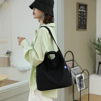 Black Minimalist Nylon Tote Bag with Adjustable Shoulder Strap, Large Capacity thumbnail