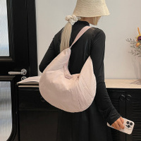 Pink Waterproof Nylon Lightweight Tote Shoulder Bag - Stylish and Spacious for Daily Commute and Outdoor Activities thumbnail