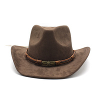 Gray Unisex Faux Suede Western Cowboy Hat - Wide Brim Vintage Fedora for Outdoor Travel,M(57-58cm) thumbnail