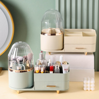 Cream Color Rotating Makeup Organizer Box - Multi-Compartment Cosmetic Storage with Dustproof Cover thumbnail