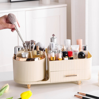 Cream Color Rotating Makeup Organizer Box - Multi-Compartment Cosmetic Storage thumbnail