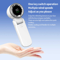 White Portable USB Rechargeable Handheld Fan with Digital Display thumbnail