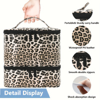 Black Marble Double-Layer PU Nail Polish Storage Case with High Capacity for Essential Oils and Nail Lamp - Portable & Adjustable thumbnail