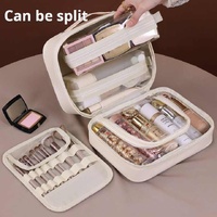 Pink Premium 5-in-1 Multifunctional PU Cosmetic Bag - Spacious Travel Organizer for Makeup, Toiletries, and Cosmetics thumbnail
