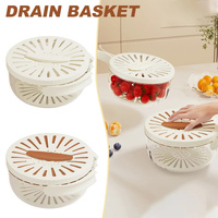 2PCS Brown Double-Layer Fruit and Vegetable Drain Basket - Multifunctional Collapsible Kitchen Strainer with Handle for Washing and Storage thumbnail