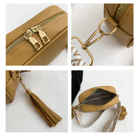 Khaki Trendy Crossbody Shoulder Bag with Tassel Accent - Compact and Stylish thumbnail