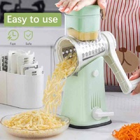 Green 10-in-1 Manual Vegetable Slicer with Interchangeable Blades - Multifunctional Rotary Grater and Shredder for Kitchen Use thumbnail