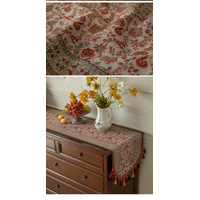 Red Vintage Bohemian Tassel Table Runner - 40x180cm Decorative Linen thumbnail