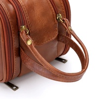Black Vintage Leather Makeup Bag with Multi-Compartment Organizer - Travel Cosmetic Case thumbnail